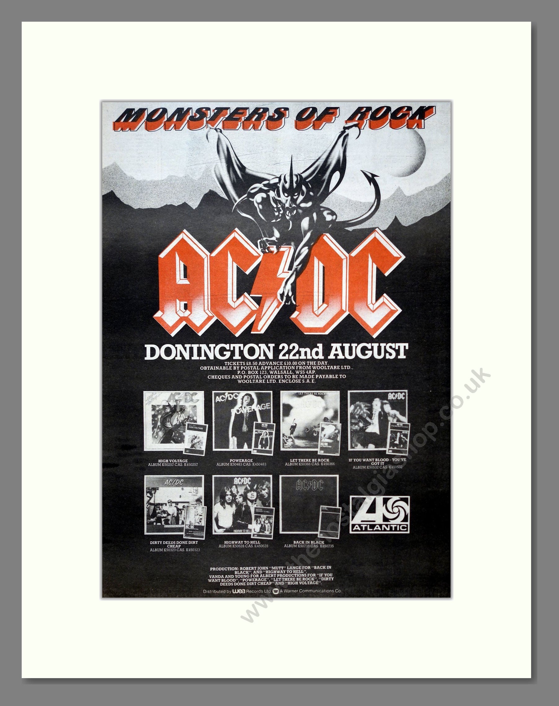 AC DC - Monsters Of Rock Festival 81. Vintage Advert 1981 (ref AD19578)