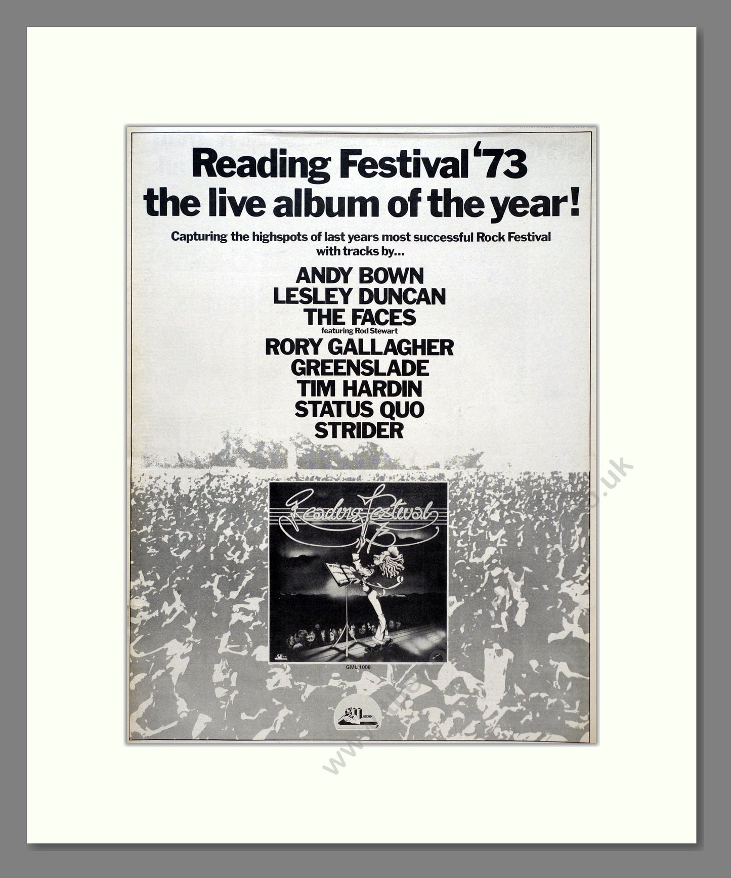 Various Artists - Reading Festival 1973. Vintage Advert 1974 (ref AD19619)