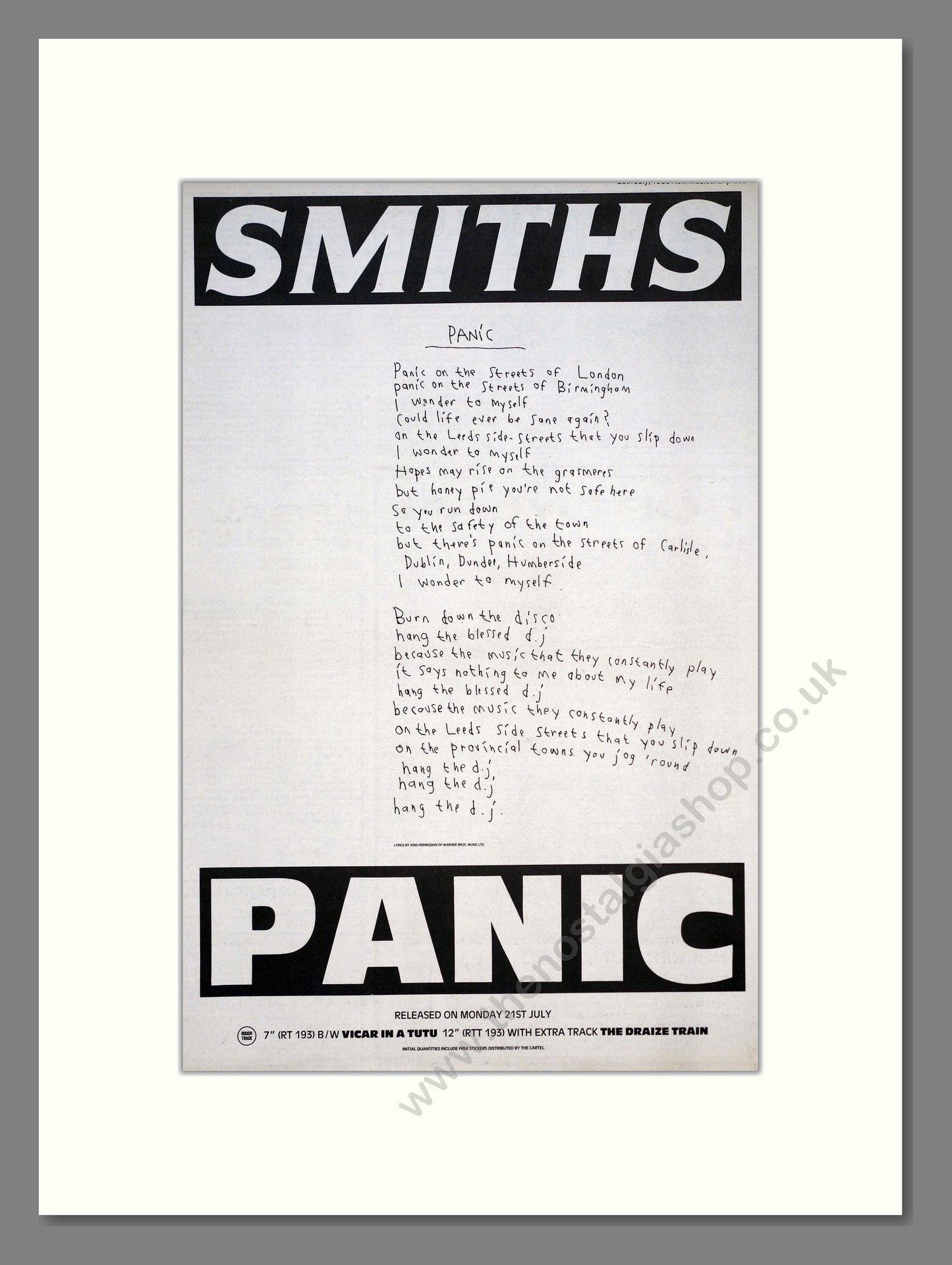 Smiths (The) - Panic. Vintage Advert 1986 (ref AD19625)