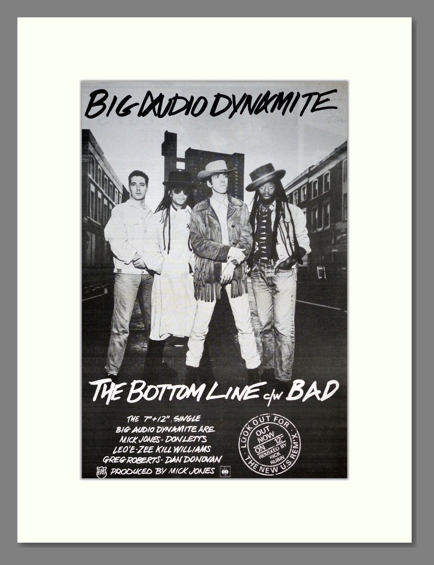 Big Audio Dynamite - The Bottom Line. Vintage Advert 1985 (ref AD19630)