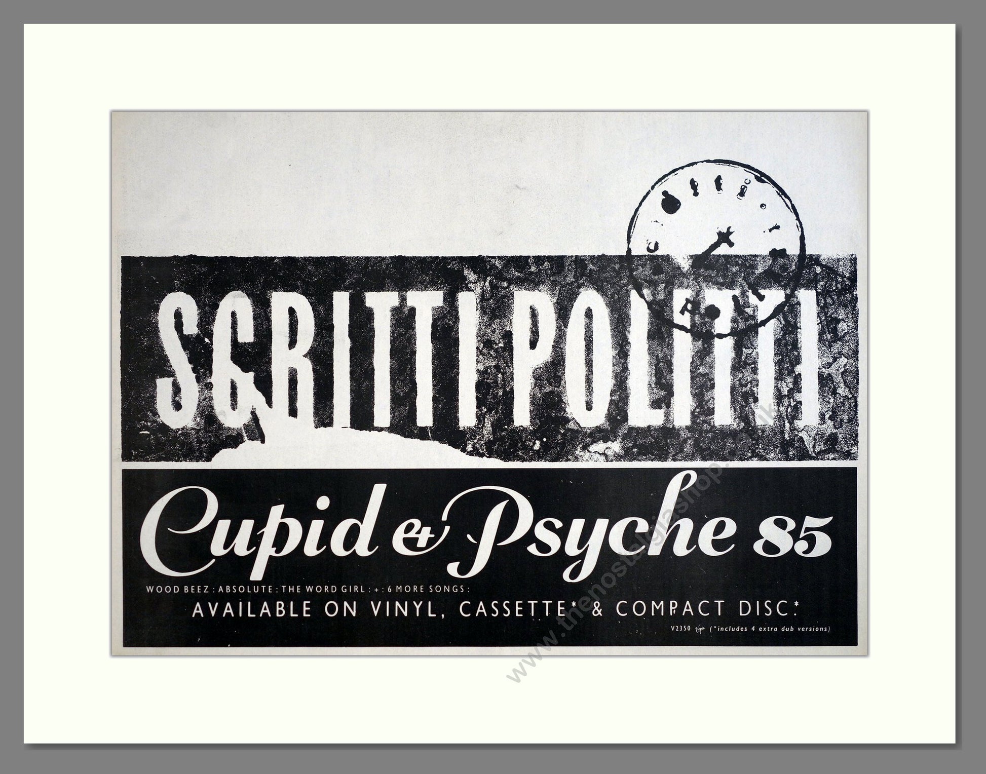 Scritti Politti - Cupid And Psyche 85. Vintage Advert 1985 (ref AD19641)