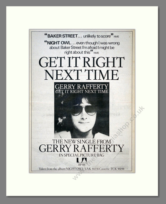 Gerry Rafferty - Get It Right Next Time. Vintage Advert 1979 (ref AD19656)