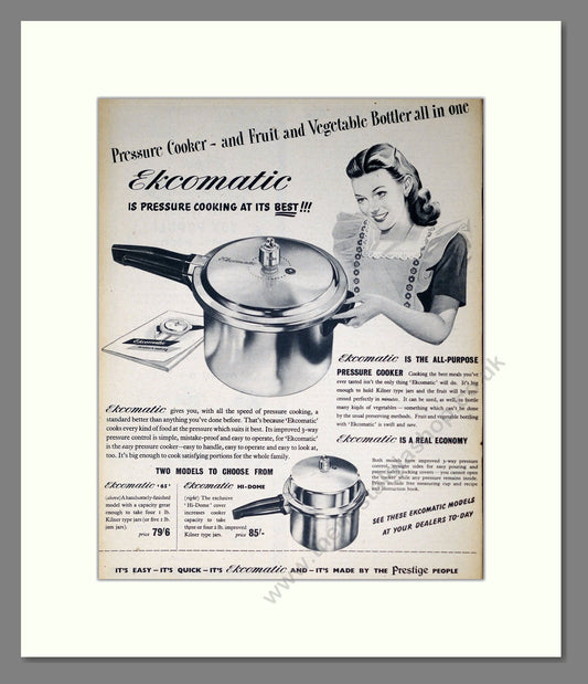 Prestige - Pressure Cookers. Vintage Advert 1950 (ref AD302458)