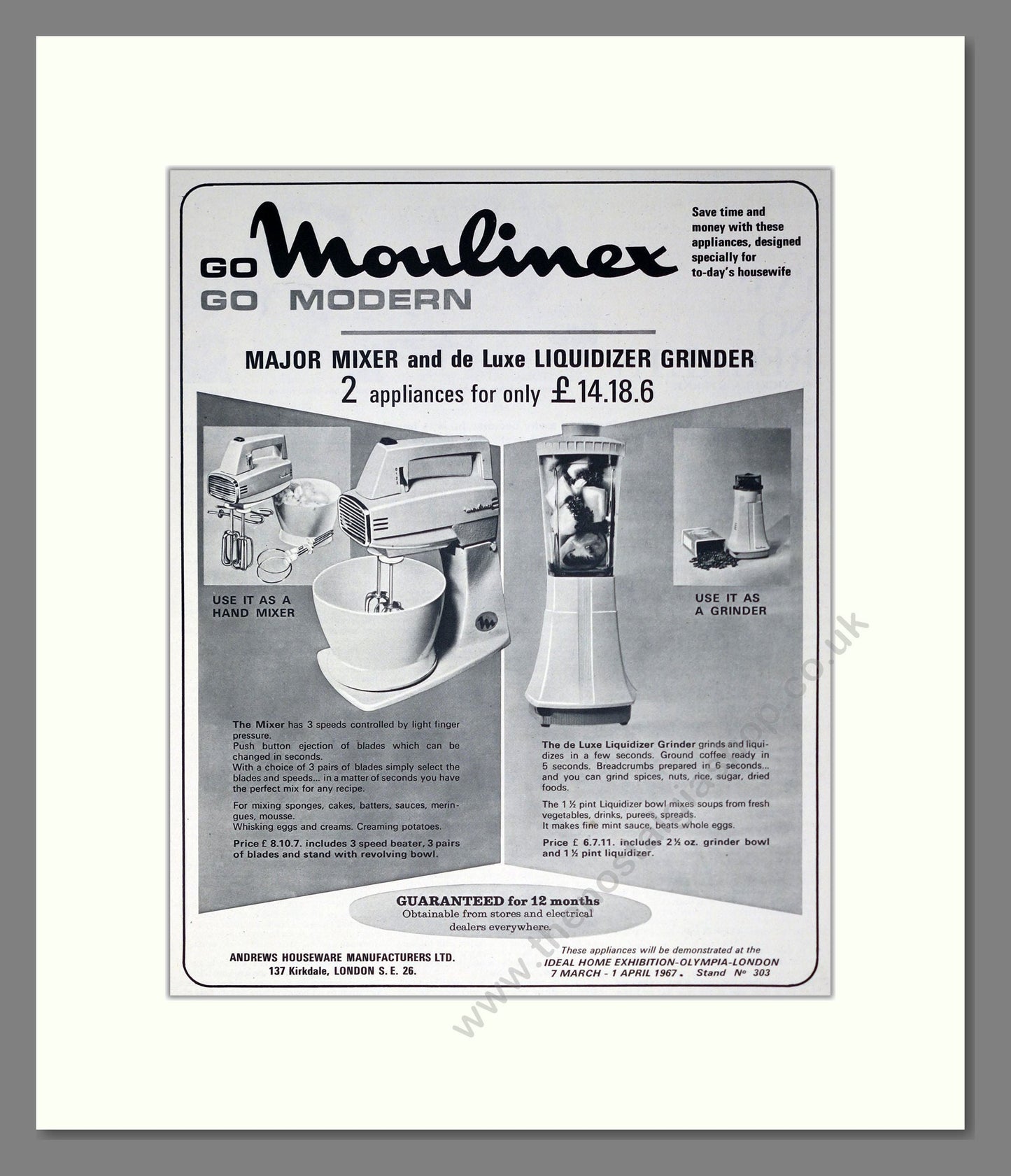 Moulinex - Mixer. Vintage Advert 1967 (ref AD302474)