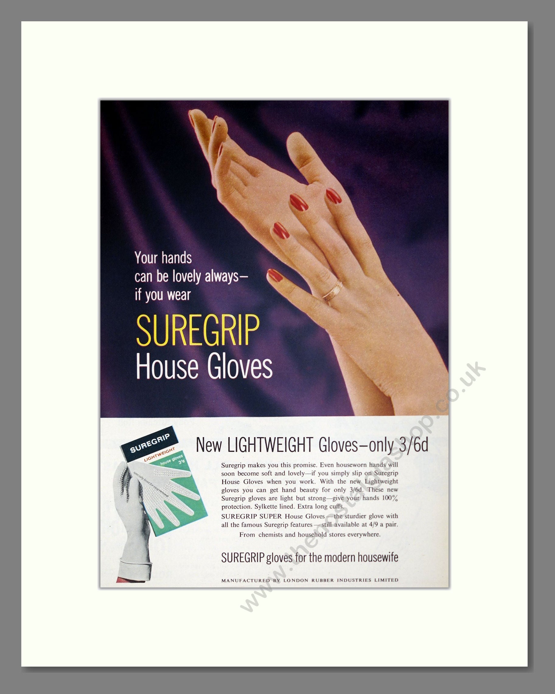 Suregrip - Rubber Gloves. Vintage Advert 1963 (ref AD302491)