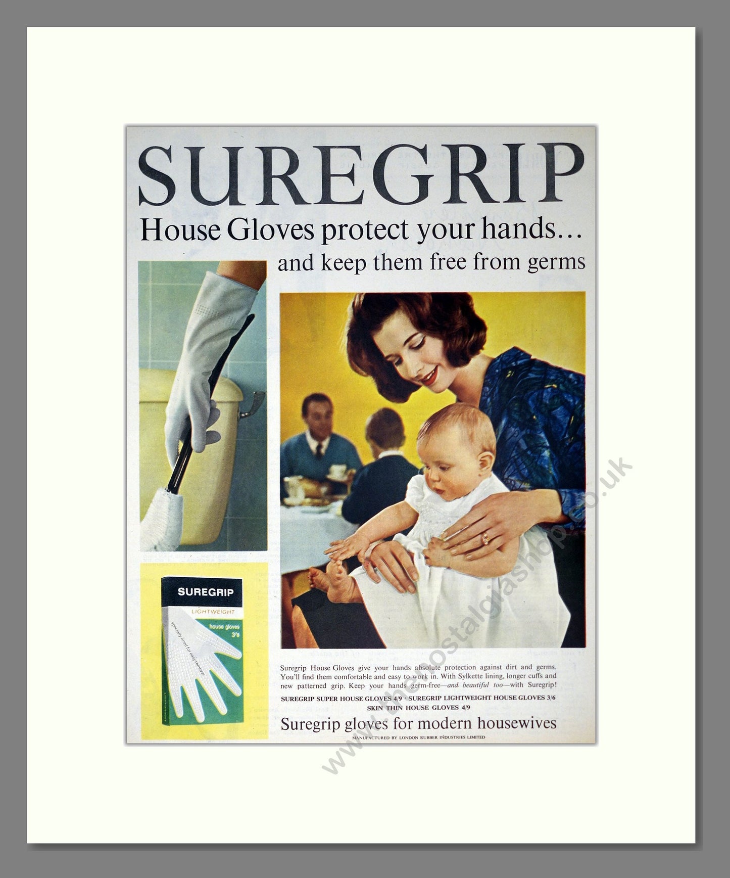 Suregrip - Rubber Gloves. Vintage Advert 1963 (ref AD302492)