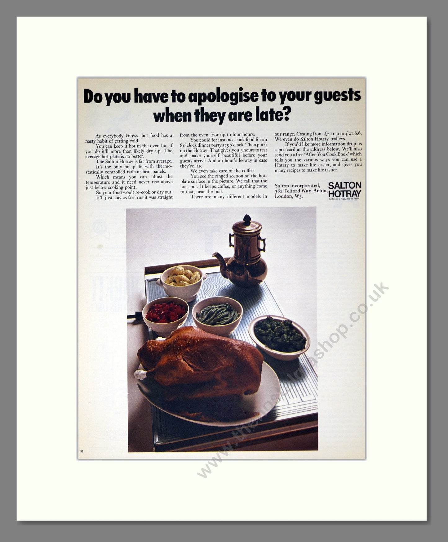 Salton Hotray - Heated Tray. Vintage Advert 1969 (ref AD302496)