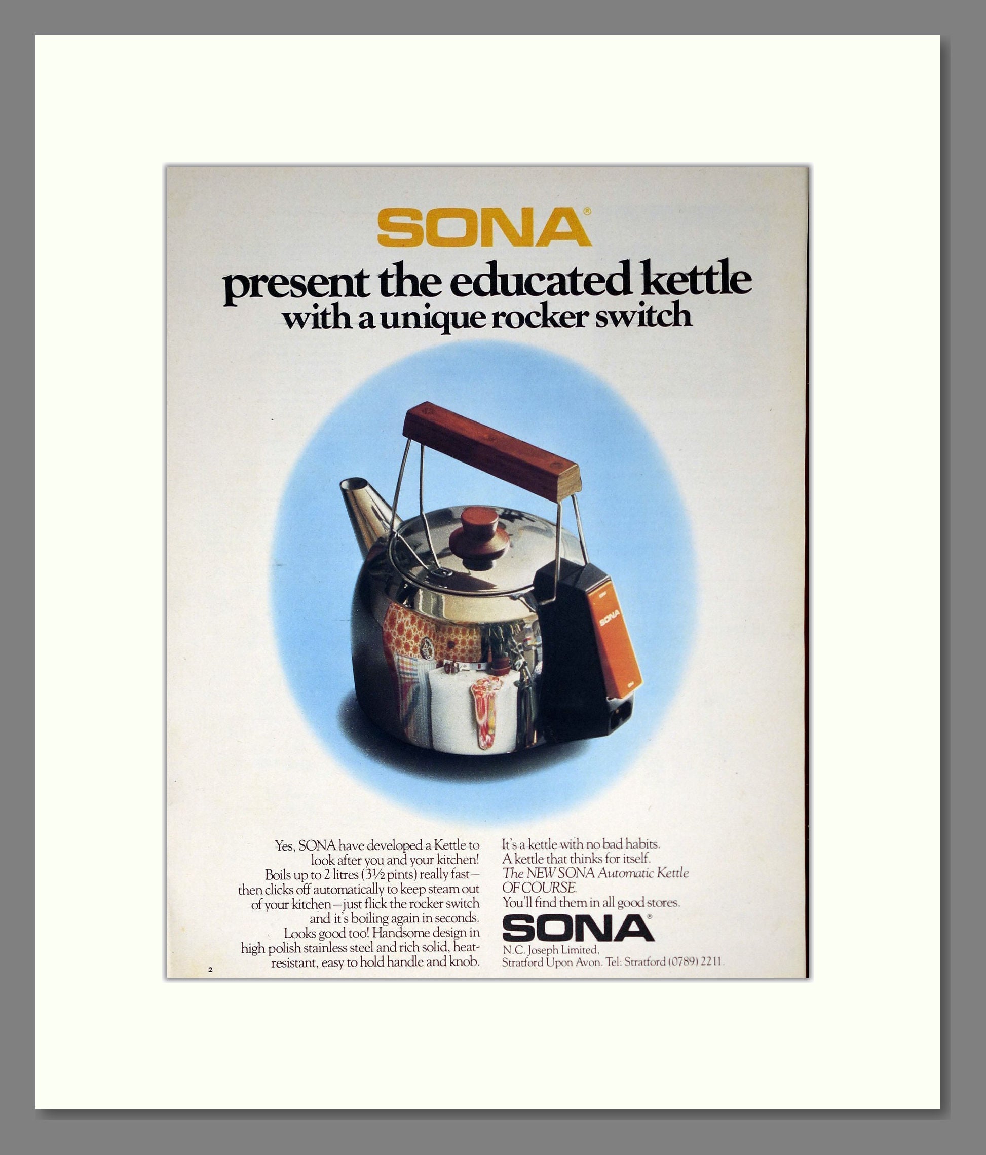 Sona - Kettles. Vintage Advert 1977 (ref AD302521)