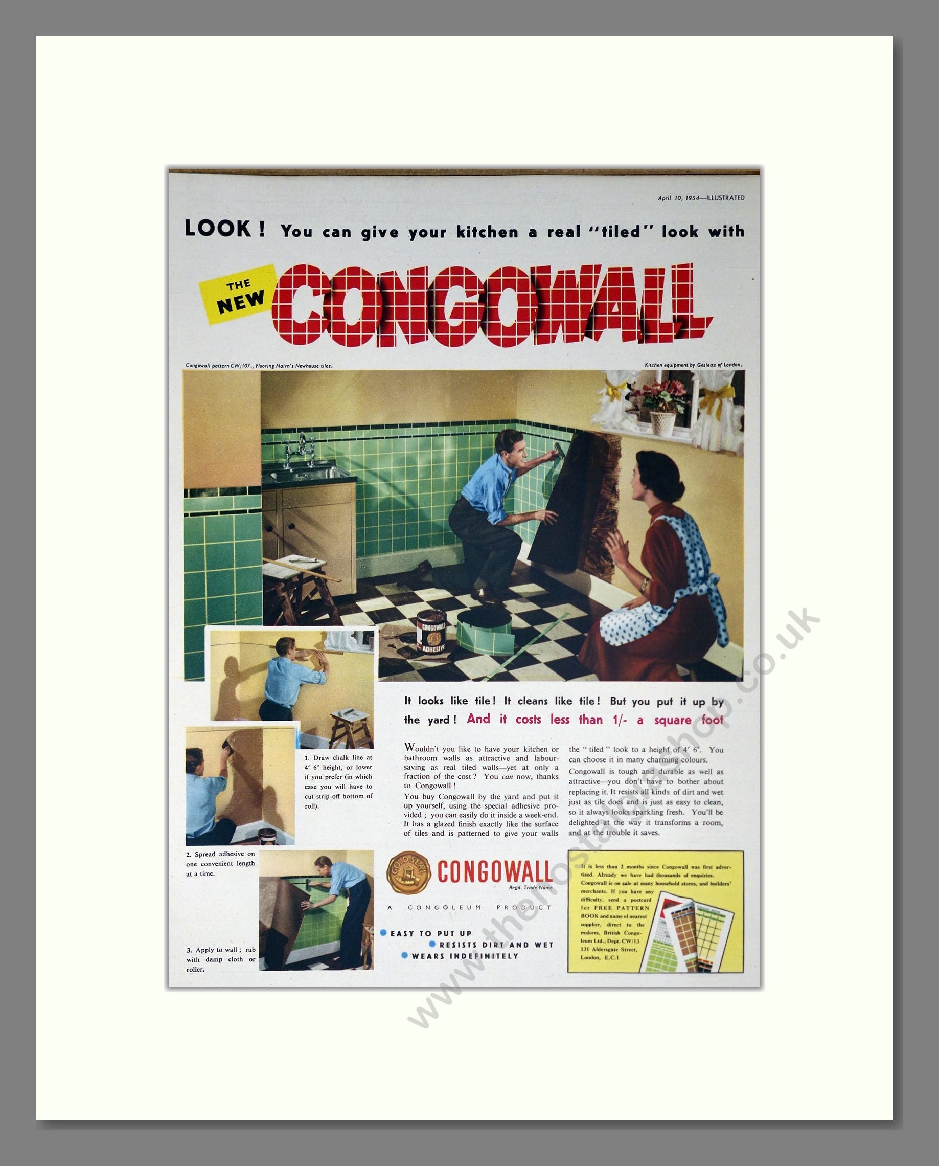 Congowall - Tiled Wall Covering. Vintage Advert 1954 (ref AD302537)