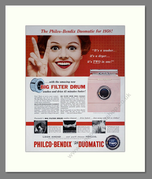 Philco-Bendix - Duomatic Washing Machine. Vintage Advert 1958 (ref AD302616)