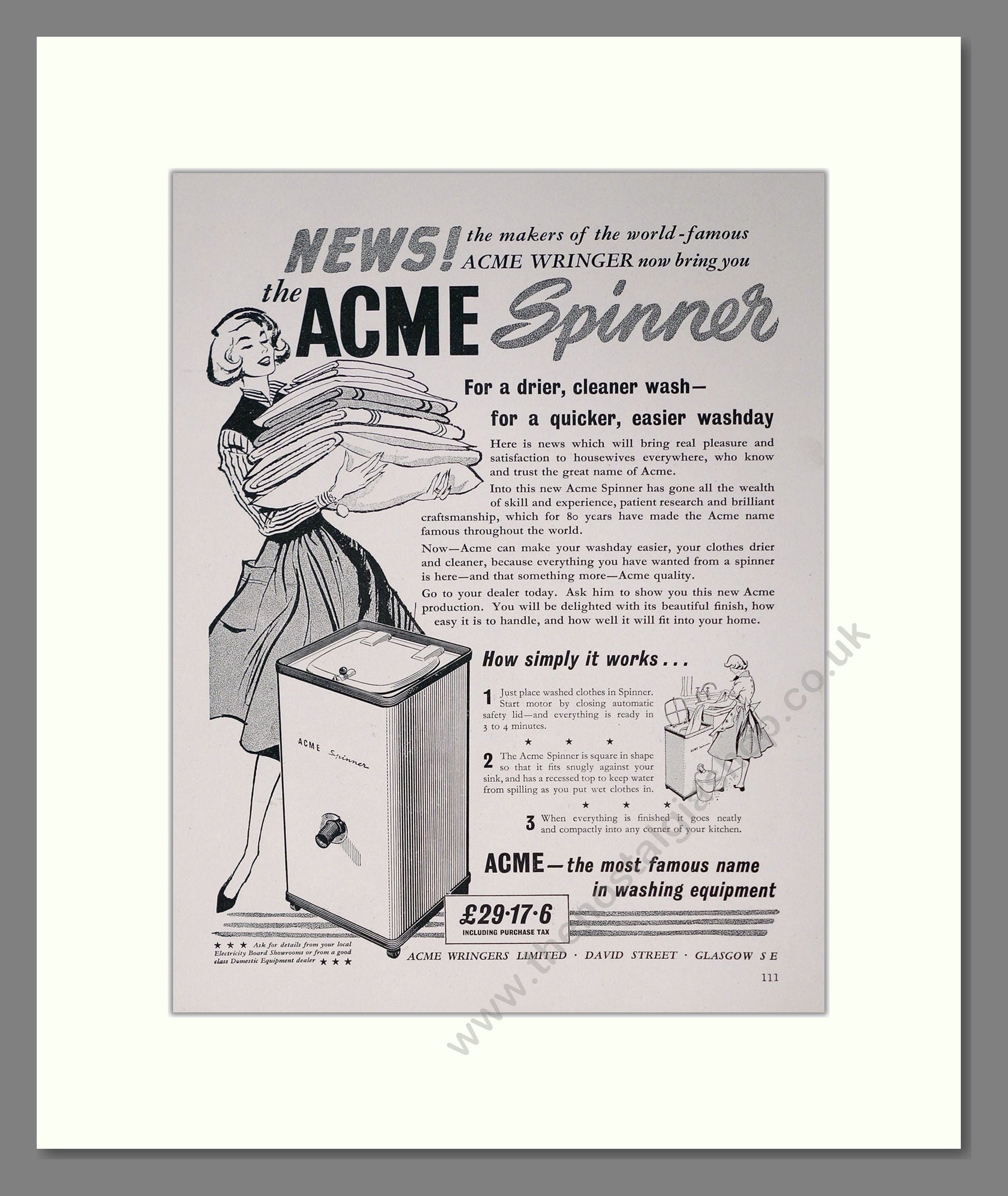 Acme - Washing Machine. Vintage Advert 1958 (ref AD302631)