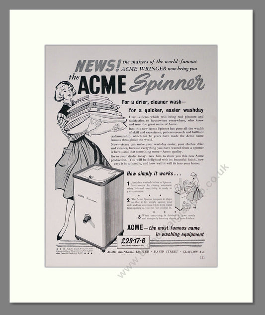 Acme - Washing Machine. Vintage Advert 1958 (ref AD302631)