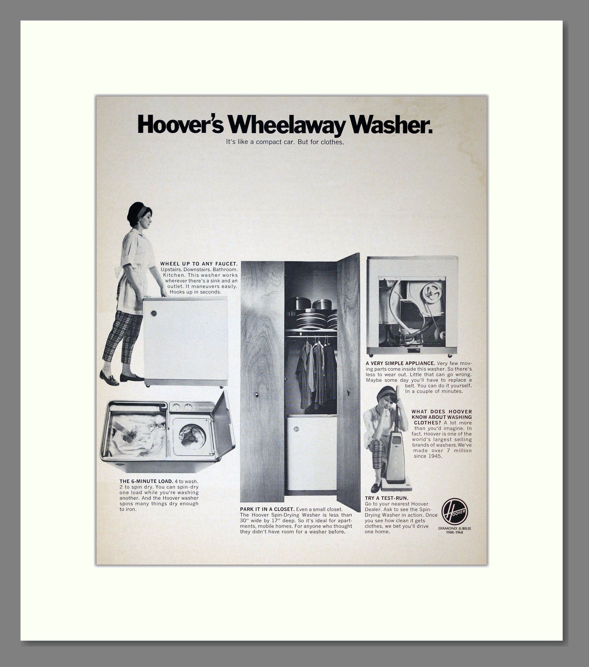 Hoover - Wheelaway Washing Machine. Vintage Advert 1968 (ref AD302641)