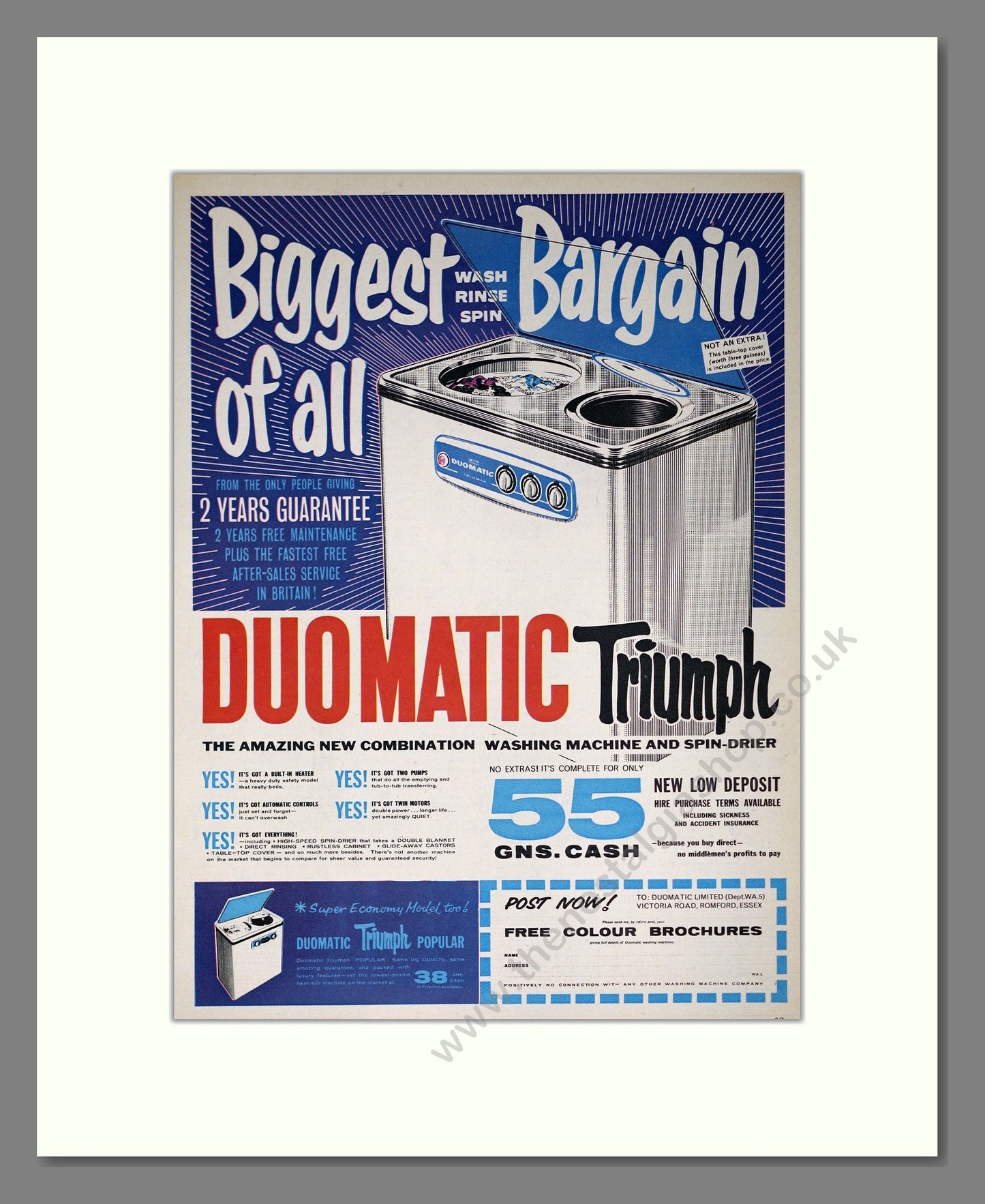 Duomatic - Triumph Washing Machine. Vintage Advert 1962 (ref AD302647)