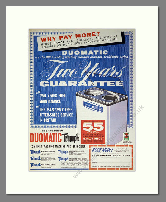 Duomatic - Triumph Washing Machine. Vintage Advert 1962 (ref AD302648)