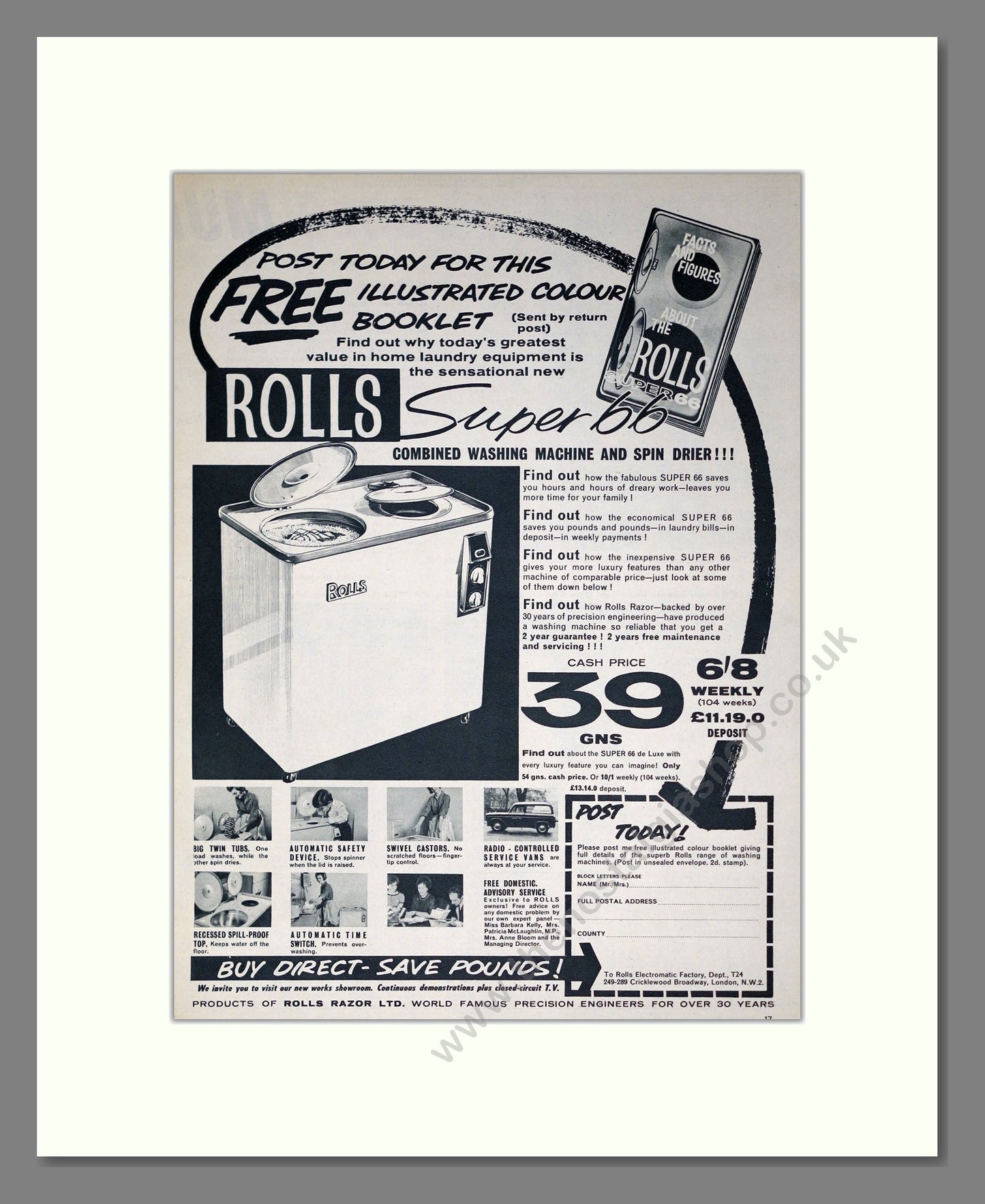 Rolls - Super 66 Washing Machine. Vintage Advert 1961 (ref AD302651)