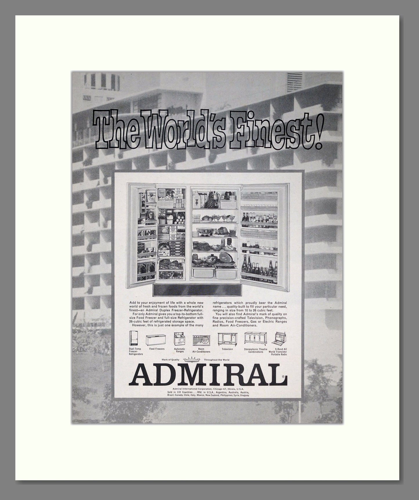 Admiral - Refrigerator. Vintage Advert 1962 (ref AD302676)