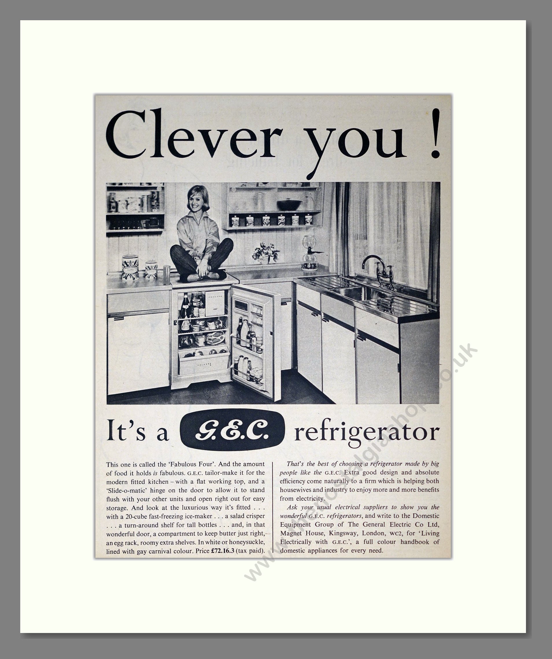 General Electric - Refrigerator. Vintage Advert 1960 (ref AD302694)