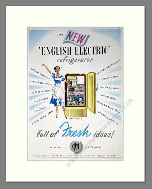 English Electric - Refrigerator. Vintage Advert 1951 (ref AD302700)