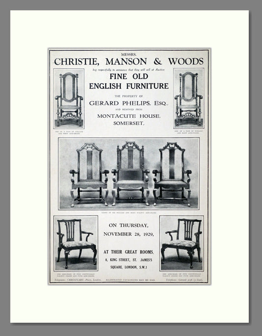 Christie Manson Woods - Fine English Furniture. Vintage Advert 1929 (ref AD302715)