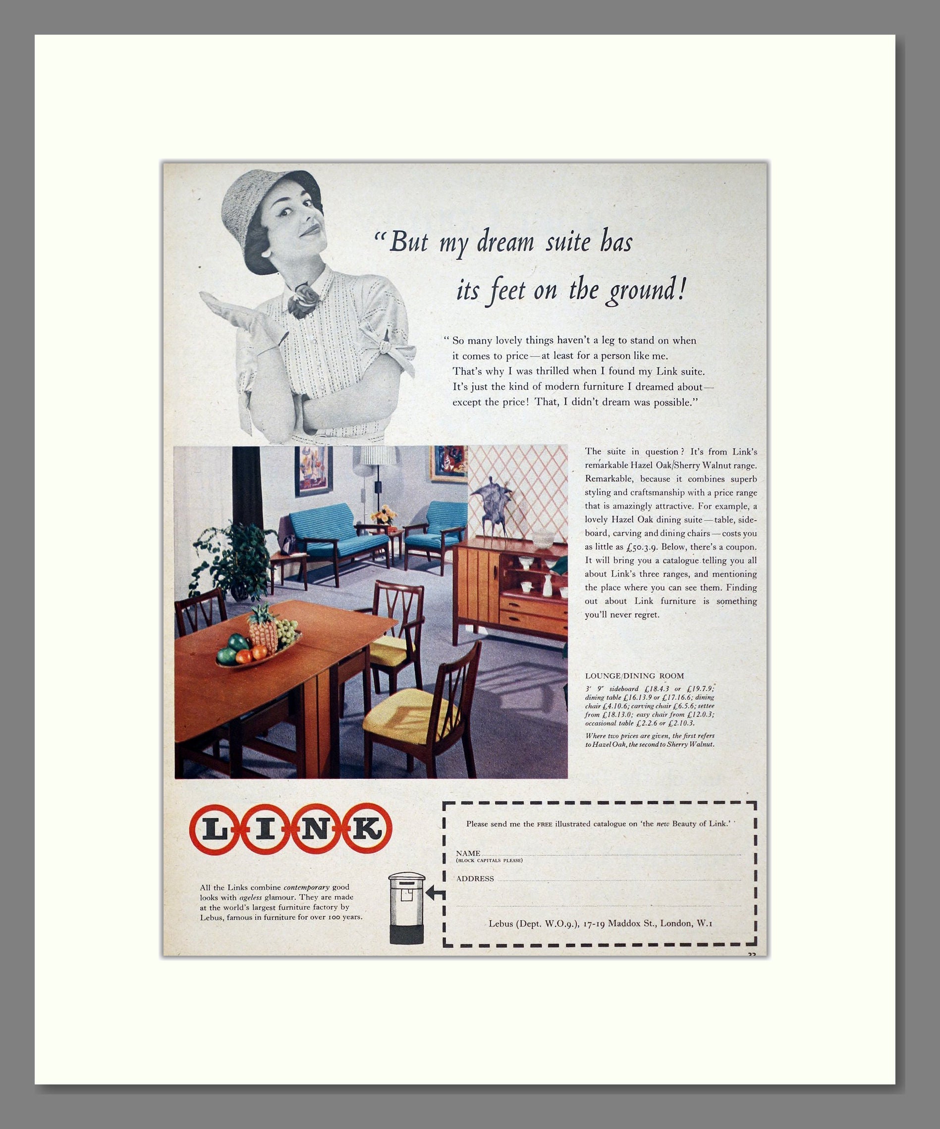 Link - Hazel Oak Furniture. Vintage Advert 1957 (ref AD302720)