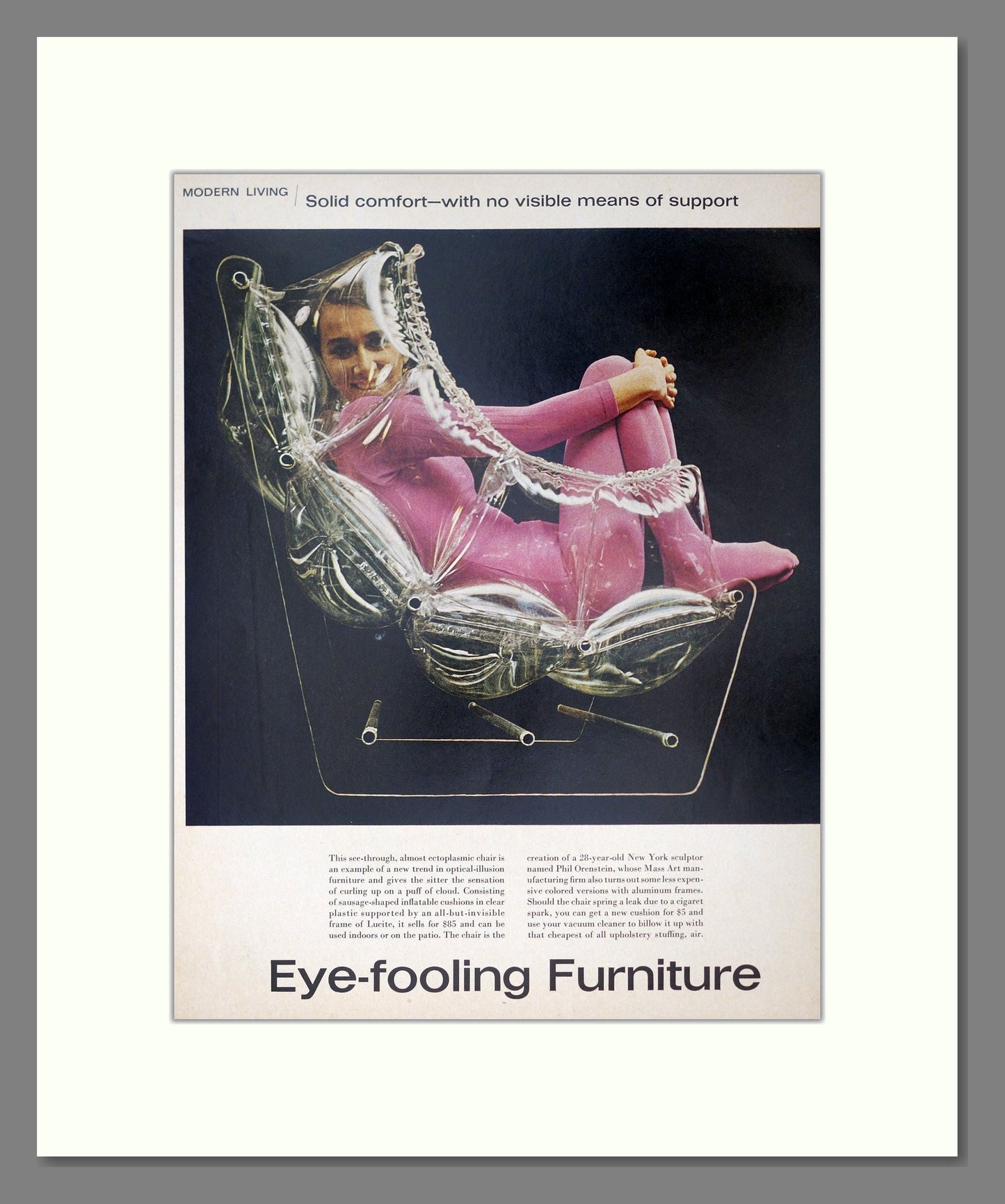 Phil Orenstein - Transparent Furniture Article. Vintage Advert 1967 (ref AD302729)