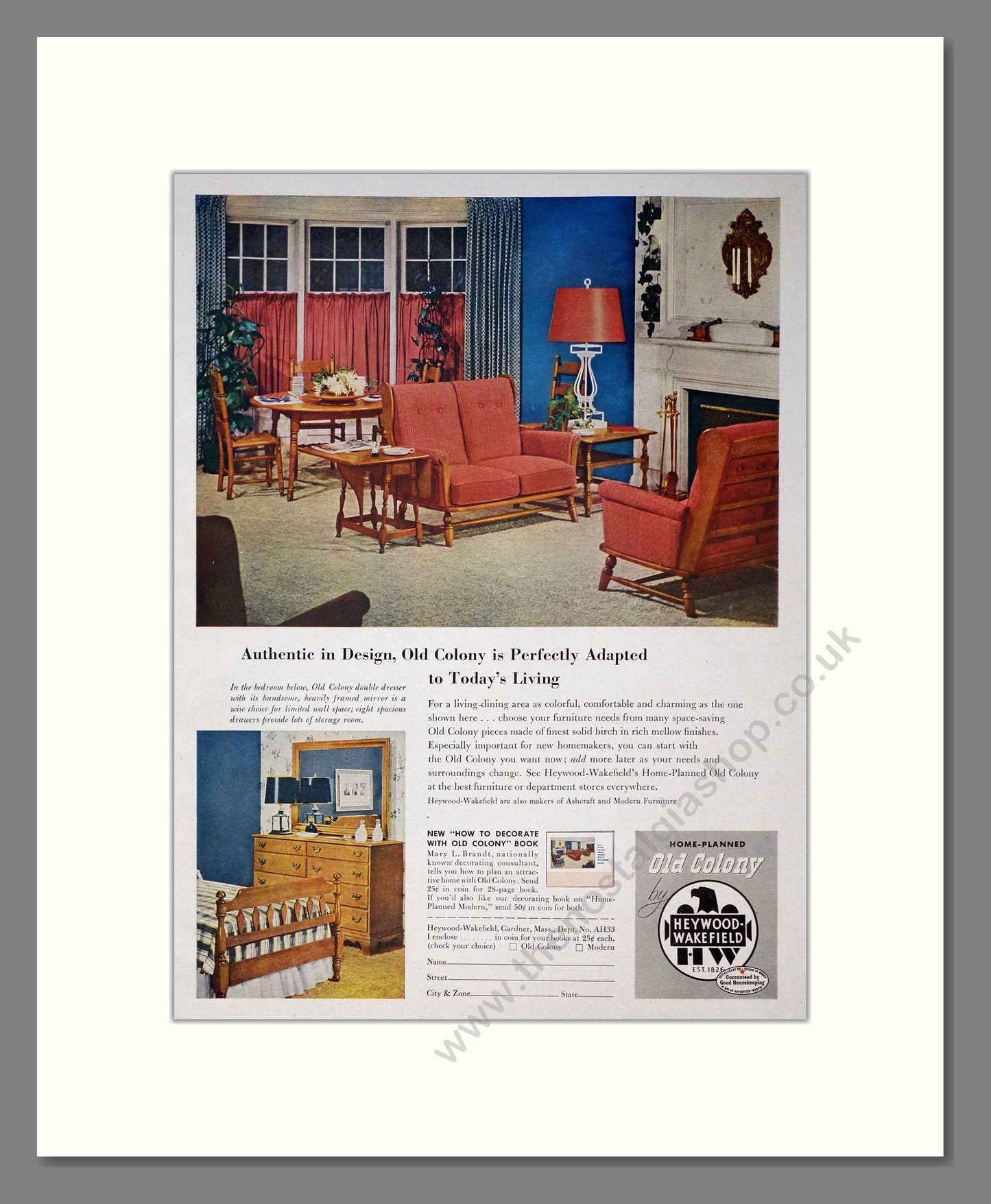 Heywood Wakefield - Old Colony Furniture. Vintage Advert 1955 (ref AD302733)