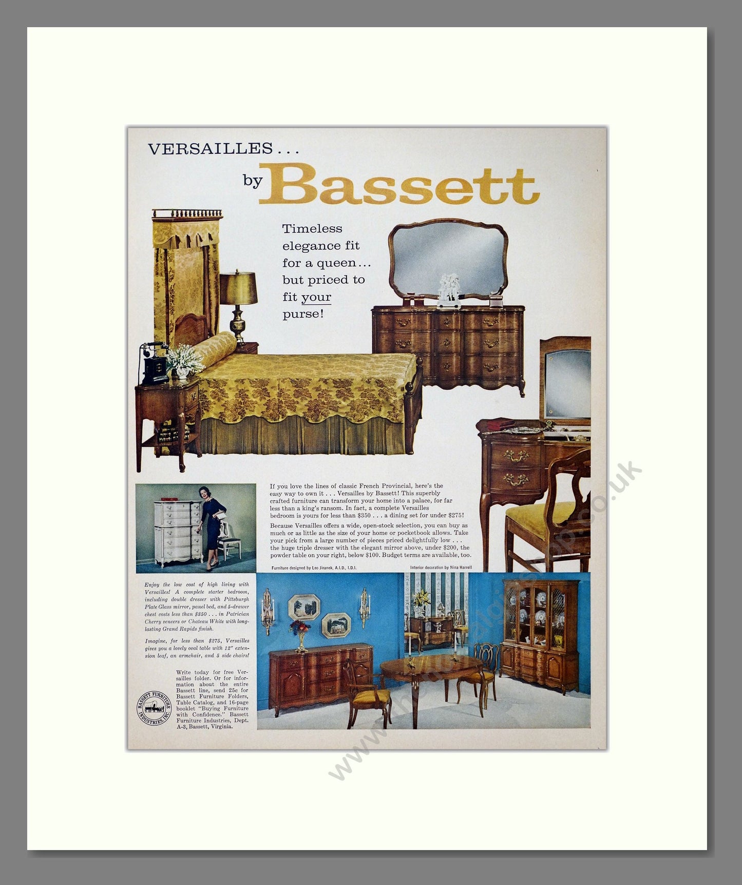 Bassett - Versailles Furniture. Vintage Advert 1962 (ref AD302739)