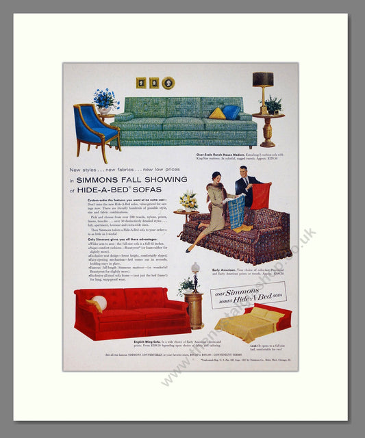 Simmons - Sofa Beds. Vintage Advert 1957 (ref AD302740)