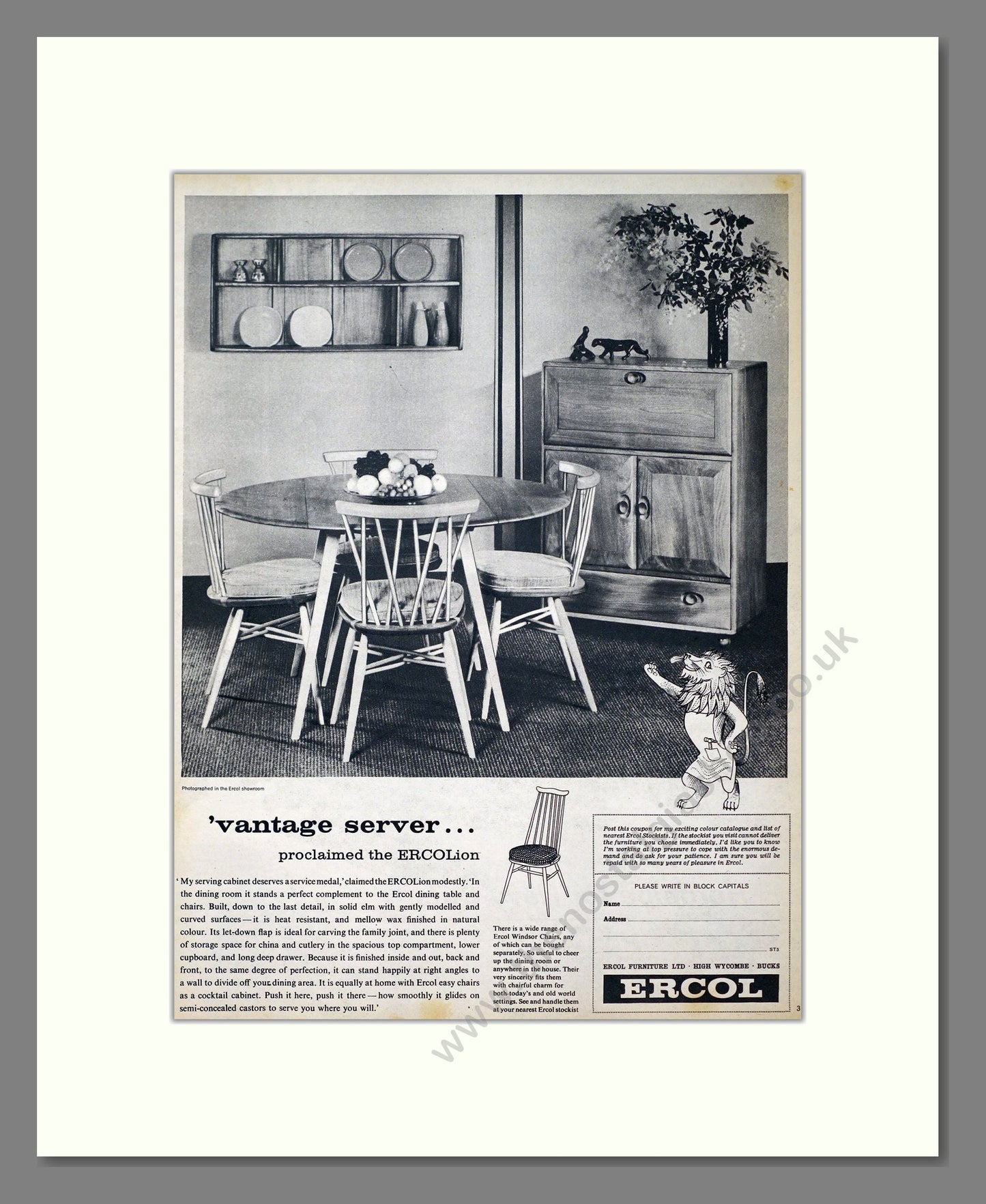 Ercol - Serving Cabinet. Vintage Advert 1965 (ref AD302746)