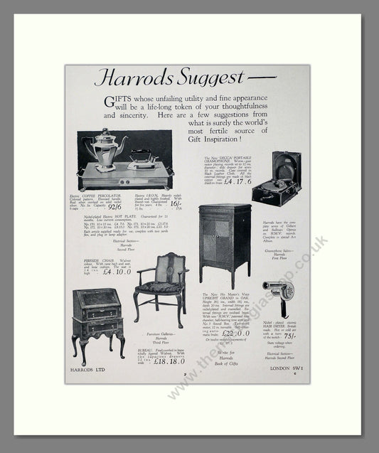 Harrods - Gift Furniture Ideas. Vintage Advert 1927 (ref AD302757)