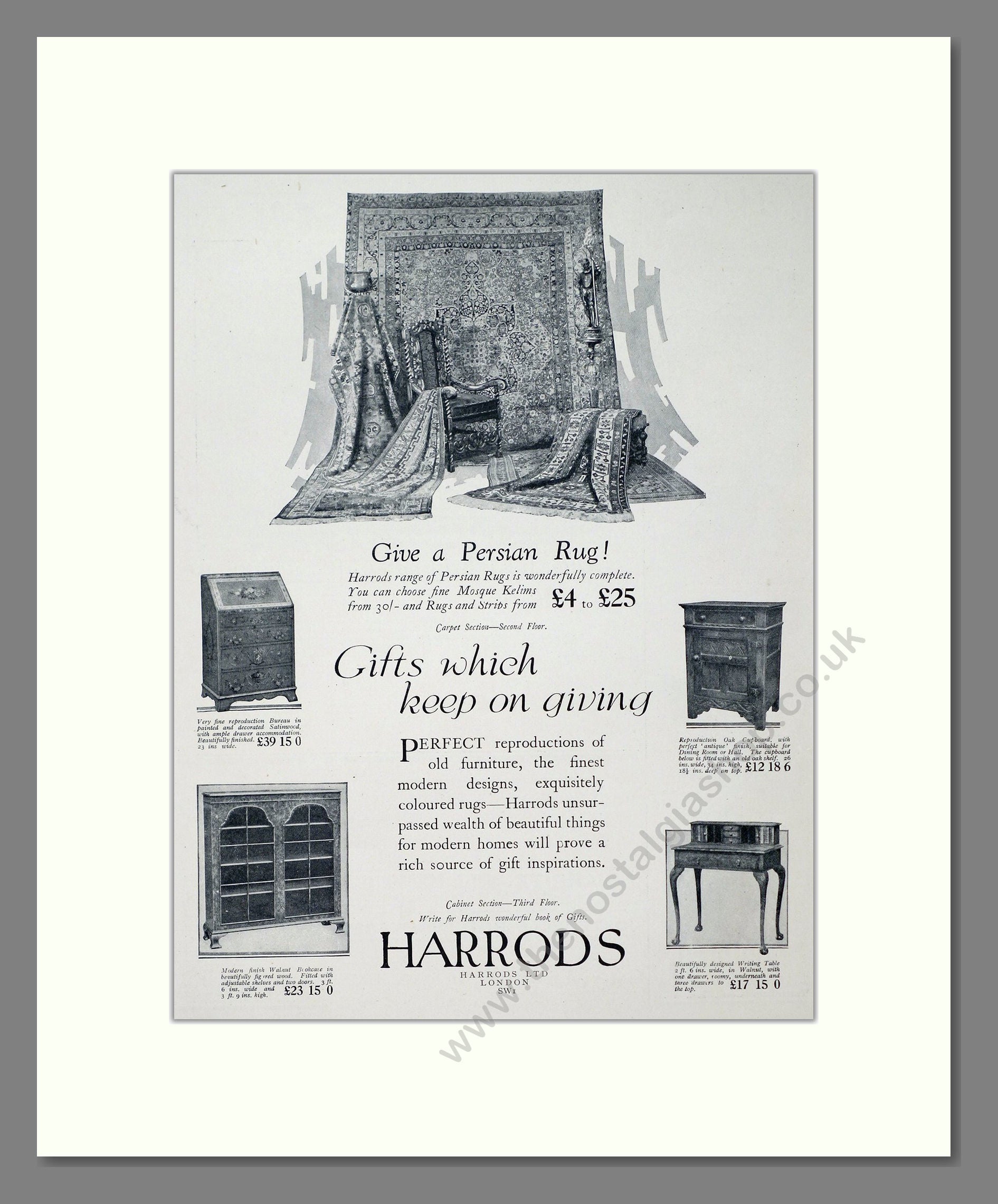 Harrods - Persian Rugs. Vintage Advert 1927 (ref AD302761)