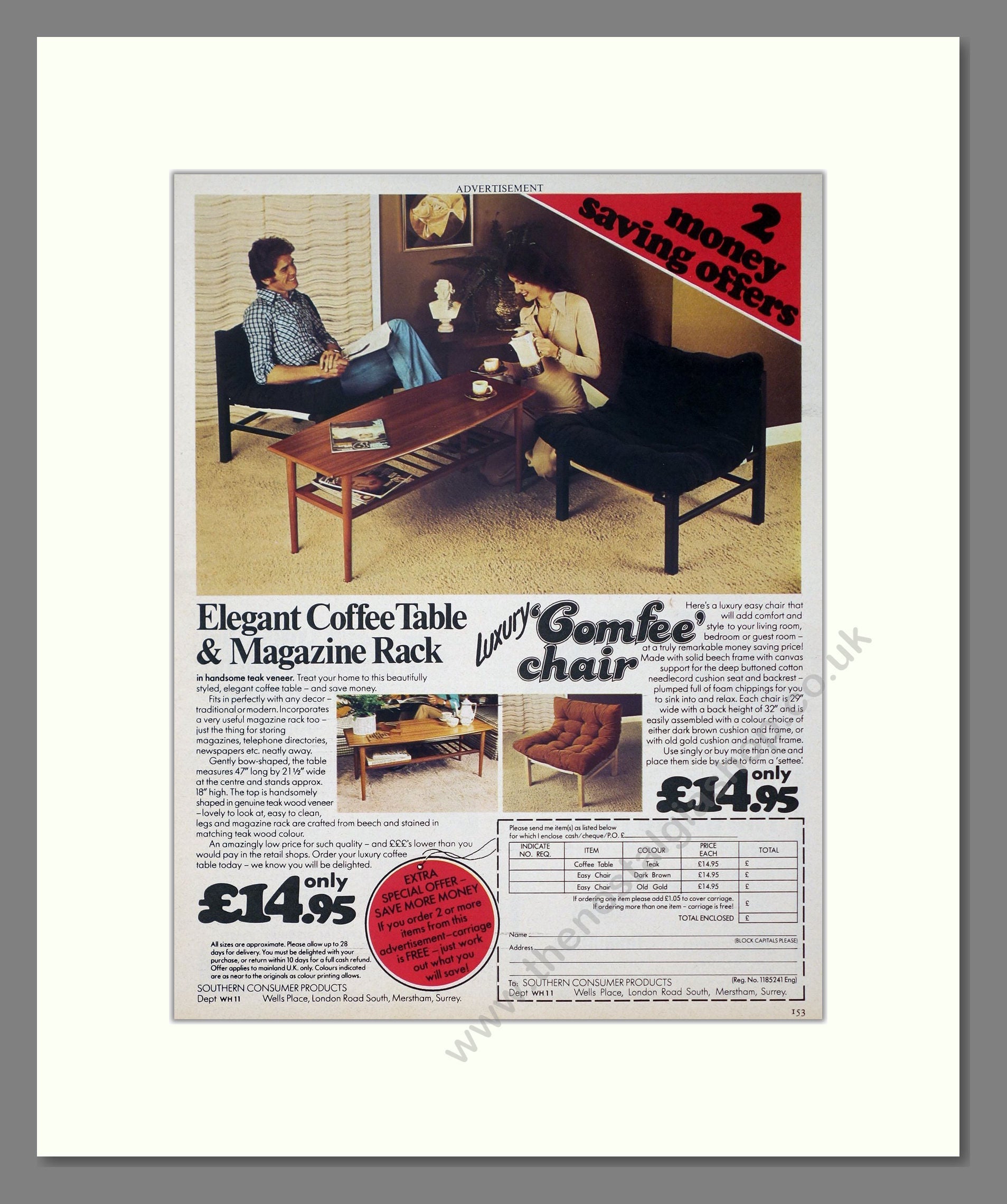 Comfee - Chair and Coffee Table. Vintage Advert 1977 (ref AD302774)