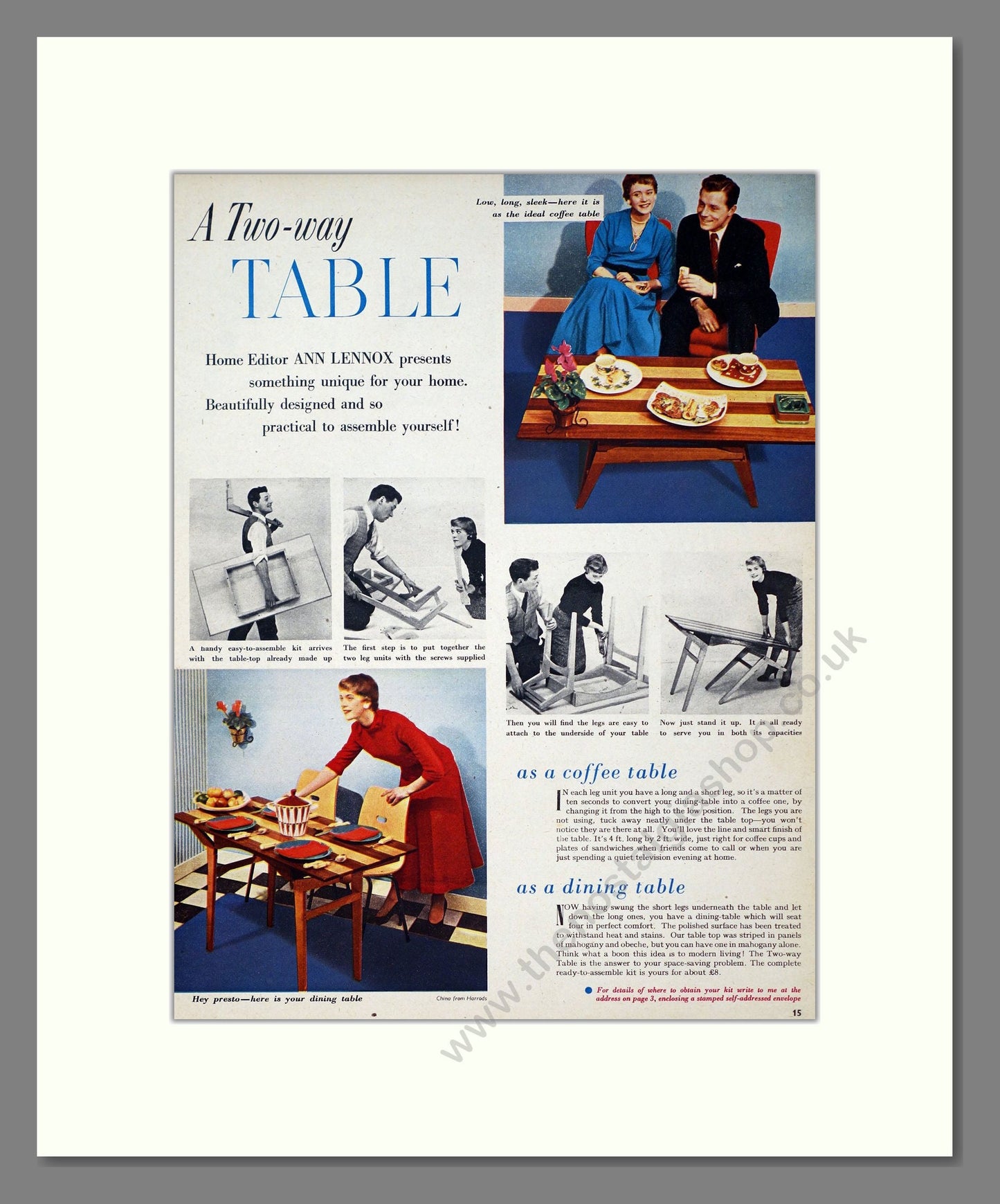 Two Way Table - Folding Table. Vintage Advert 1955 (ref AD302778)