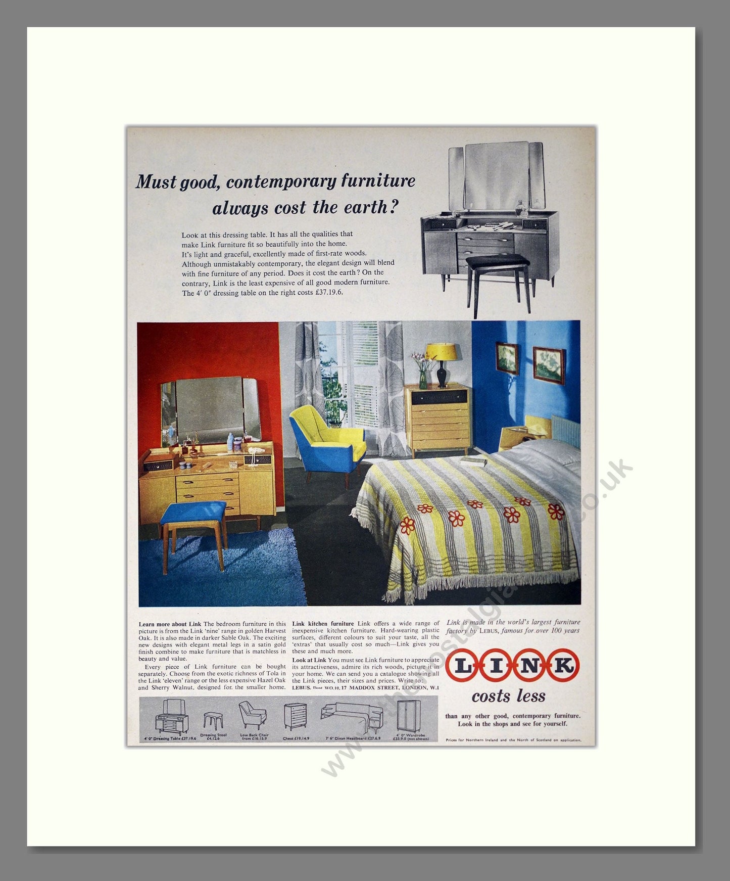 Link - Bedroom Furniture. Vintage Advert 1958 (ref AD302787)