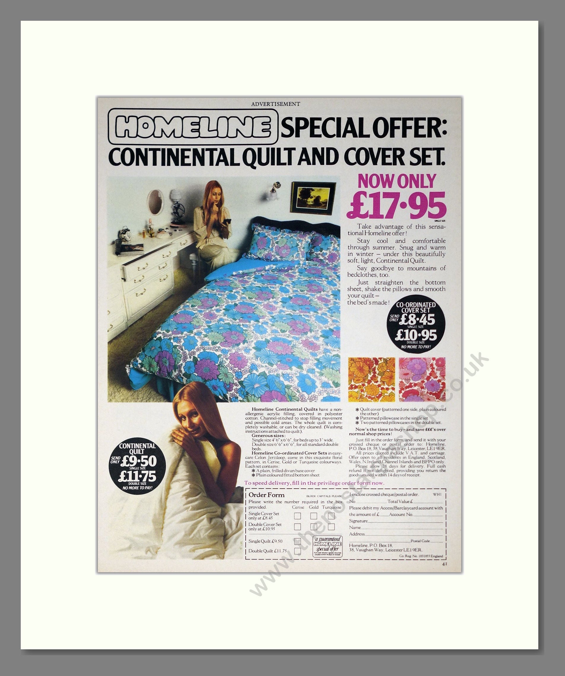 Homeline - Continental Quilts. Vintage Advert 1975 (ref AD302808)