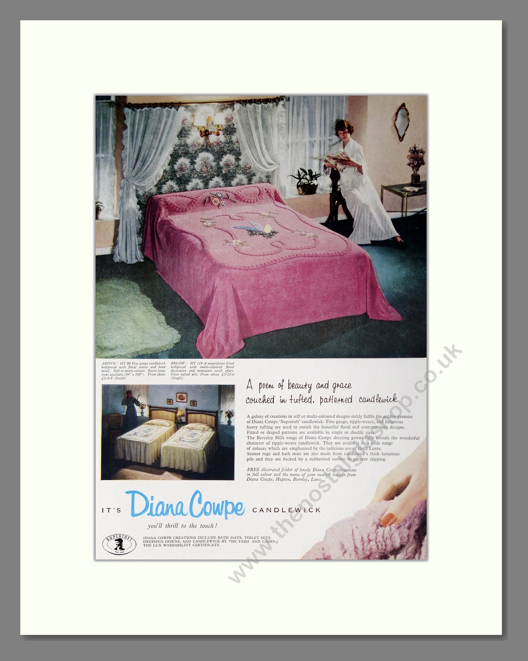 Diane Cowpe - Candlewick Bedspread. Vintage Advert 1958 (ref AD302818)