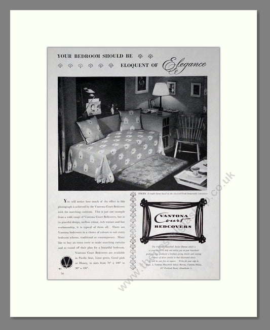 Vantona - Bedcovers. Vintage Advert 1952 (ref AD302820)