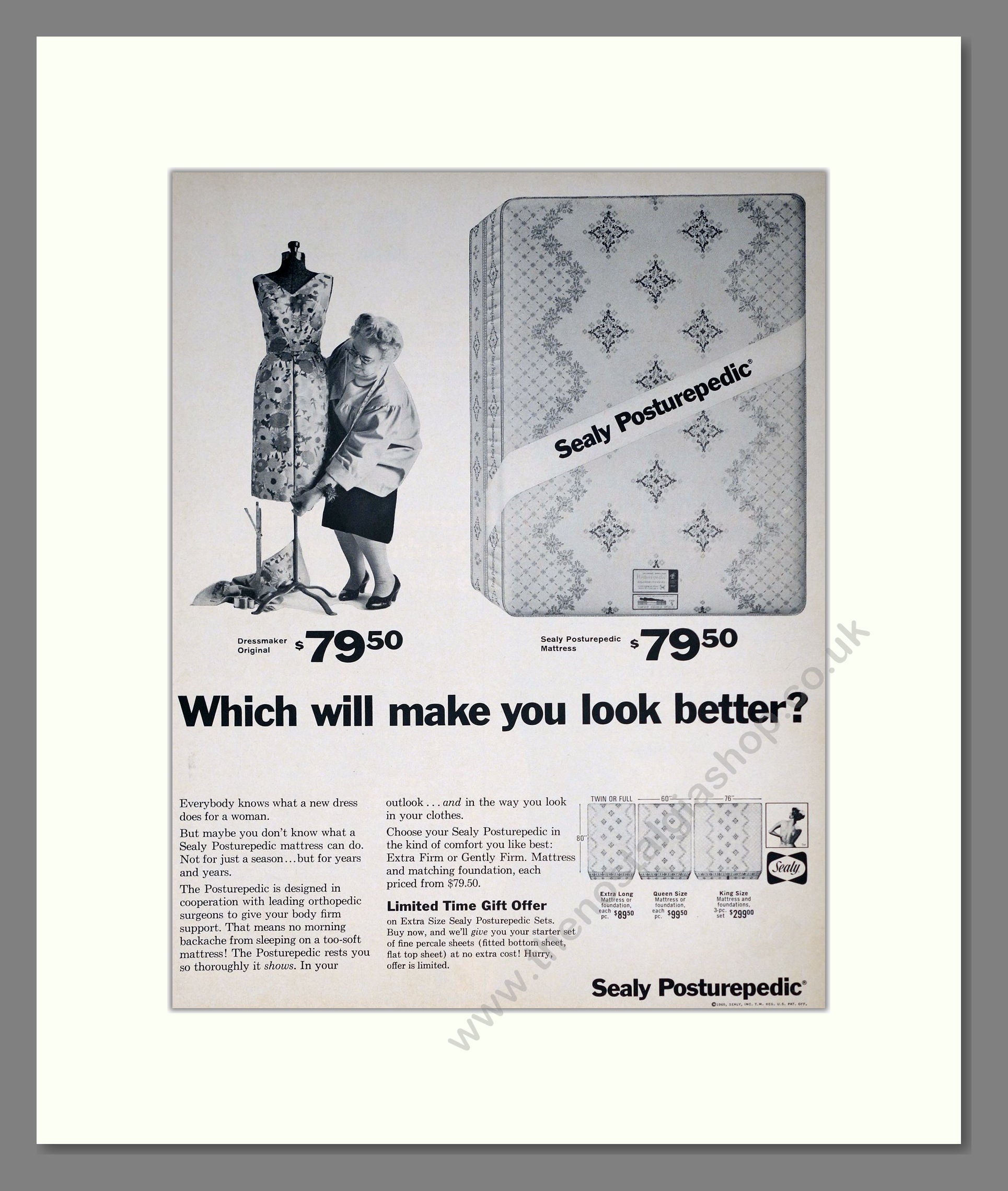 Sealy - Posturepedic Mattress. Vintage Advert 1965 (ref AD302823)