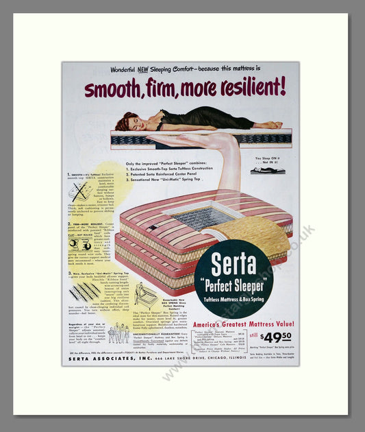 Serta - Perfect Sleeper Mattress. Vintage Advert 1948 (ref AD302837)