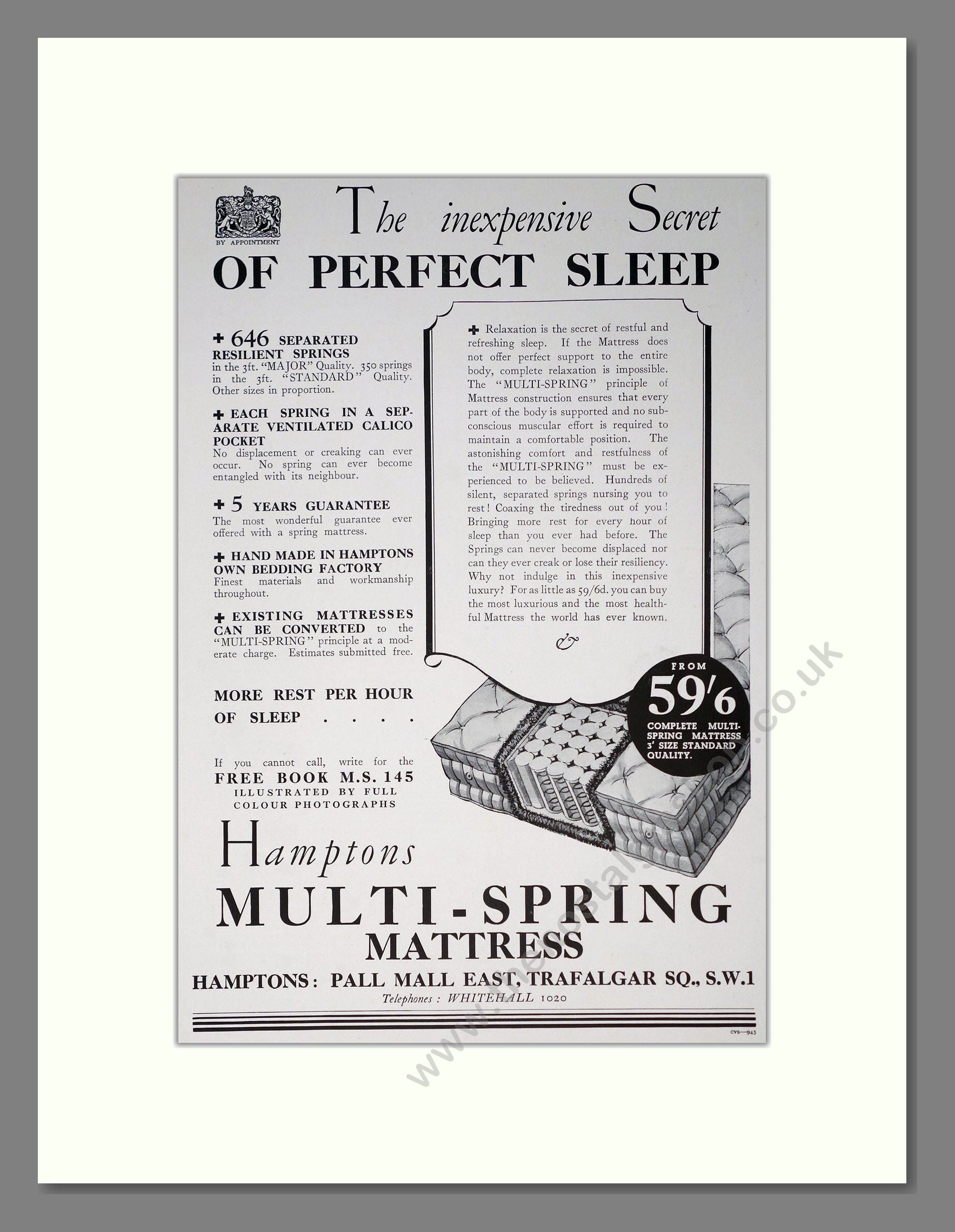 Hamptons - Multi Spring Mattress. Vintage Advert 1935 (ref AD302839)