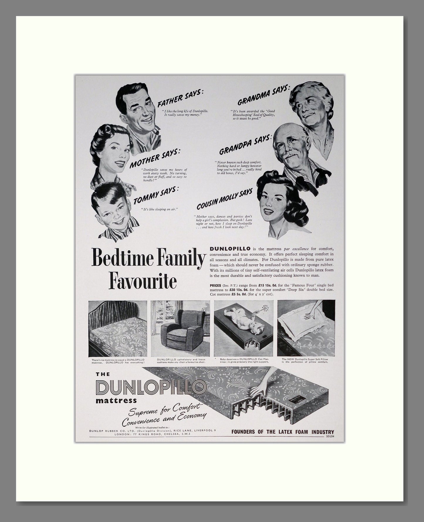 Dunlopillo - Mattress. Vintage Advert 1952 (ref AD302840)