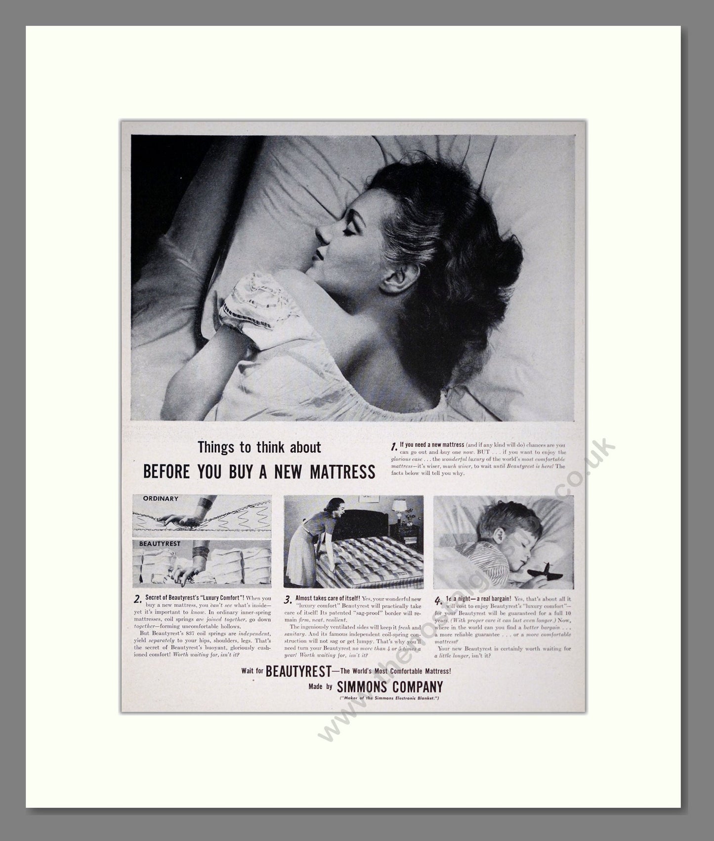 Simmons - Beautyrest Mattress. Vintage Advert 1946 (ref AD302845)