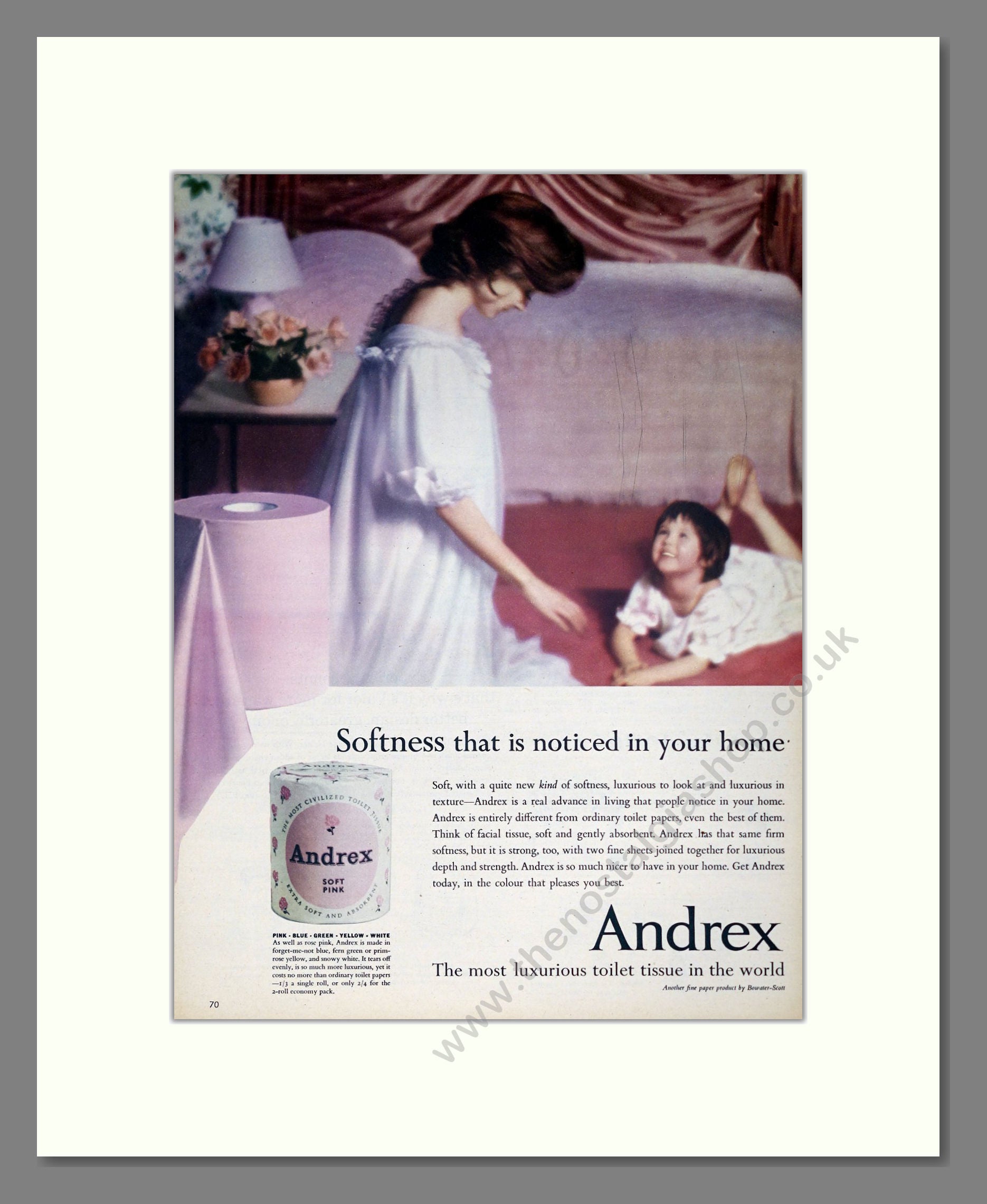 Andrex - Soft Pink Toilet Tissue. Vintage Advert 1960 (ref AD302893)