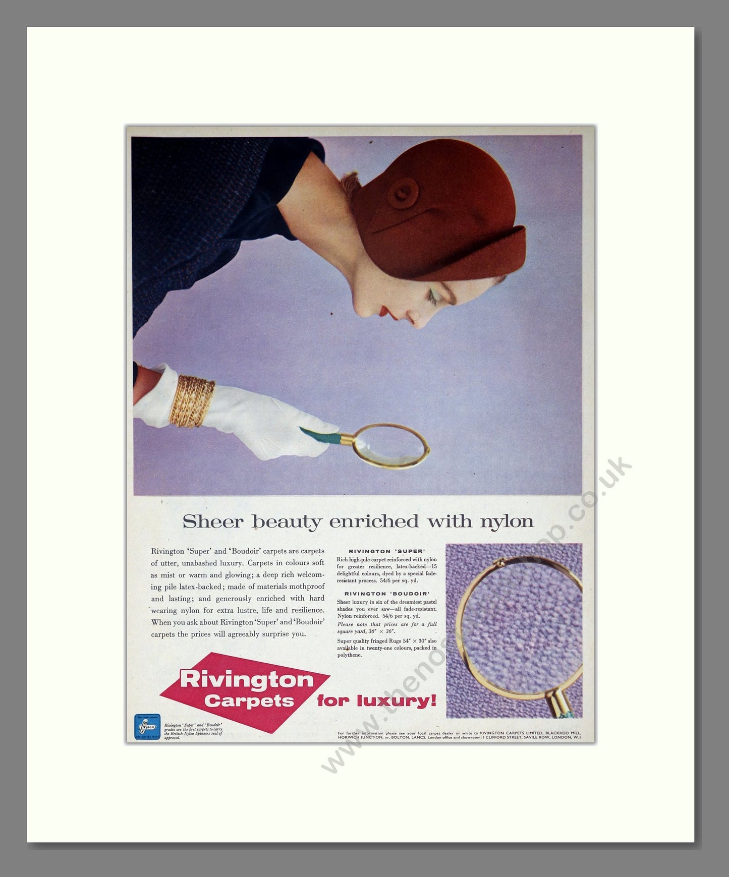 Rivington Carpets - For Luxury. Vintage Advert 1958 (ref AD302913)