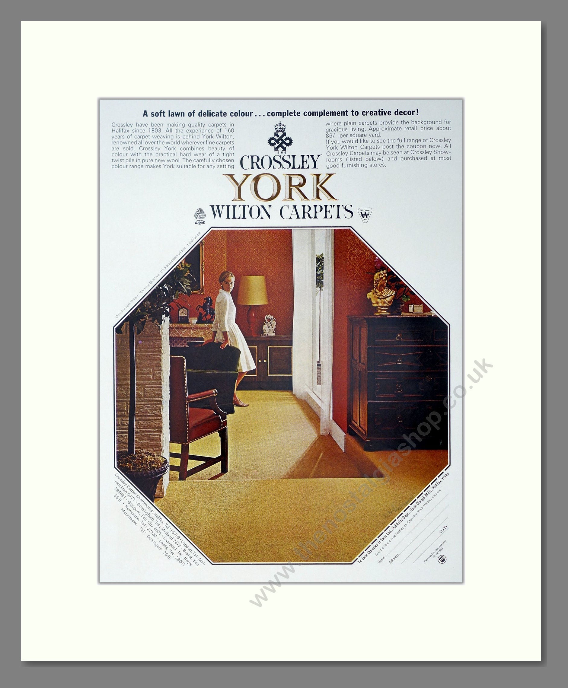 Crossley - York Wilton Carpets. Vintage Advert 1966 (ref AD302929)