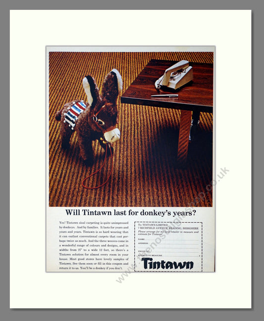 Tintawn - Carpets Last For Donkey's Years. Vintage Advert 1969 (ref AD302930)