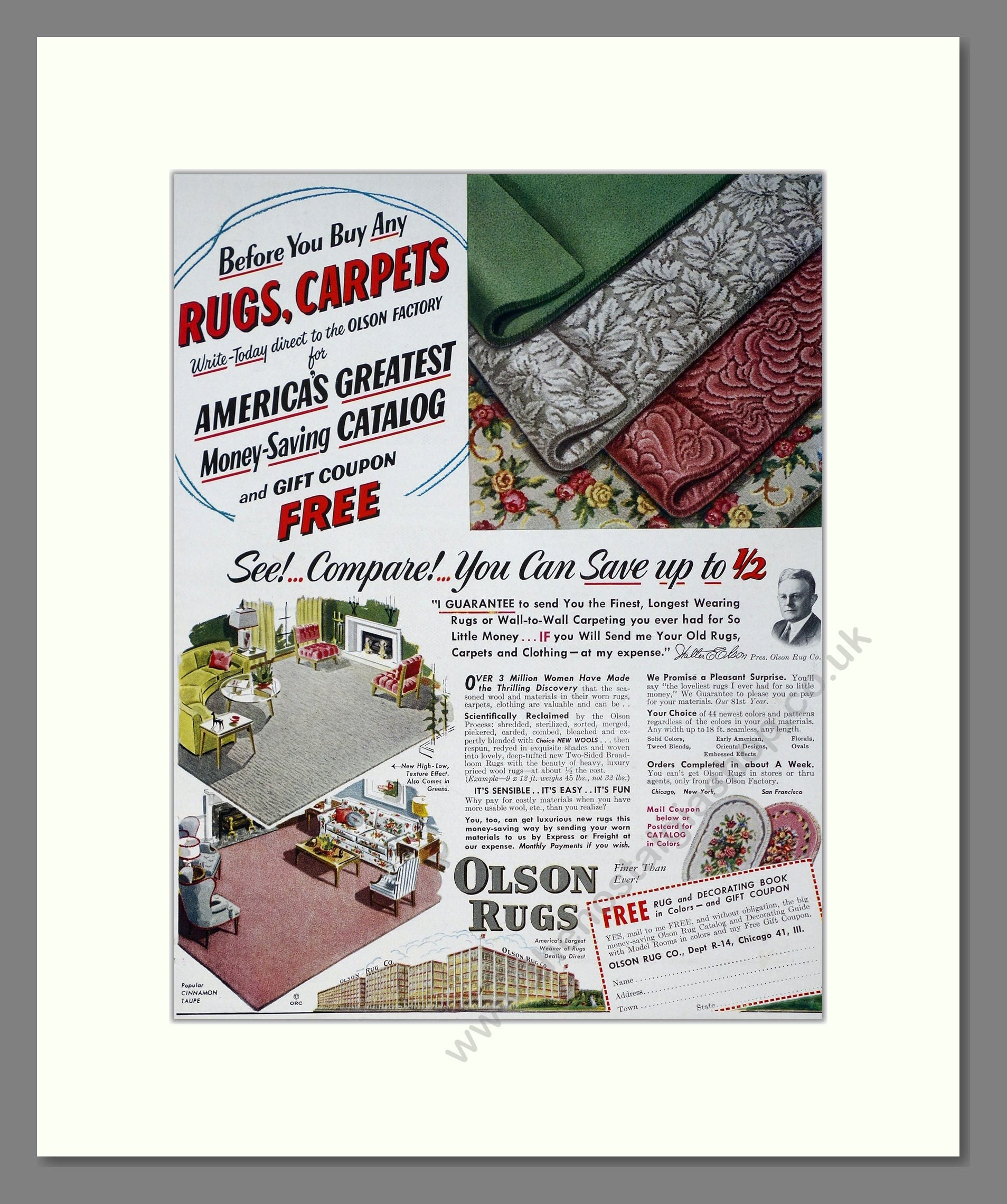 Olson - Carpets And Rugs. Vintage Advert 1955 (ref AD302938)