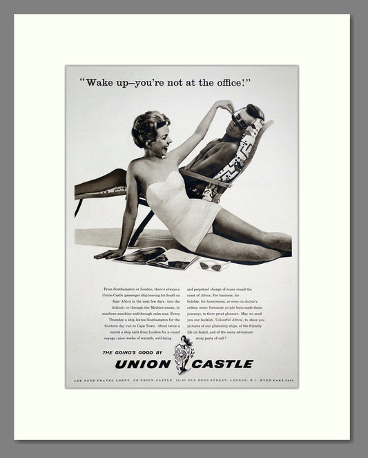 Union Castle Ships - Wake Up You're Not At The Office. Vintage Advert 1958 (ref AD302970)