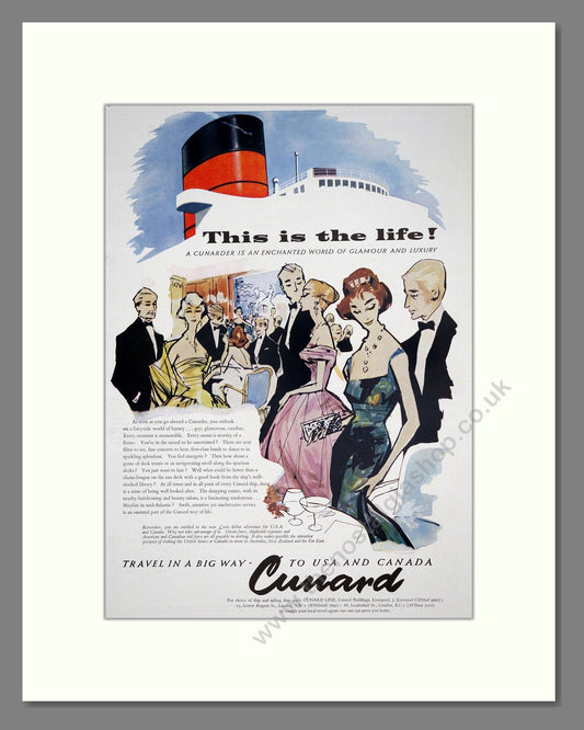 Cunard - This Is The Life. Vintage Advert 1956 (ref AD302978)